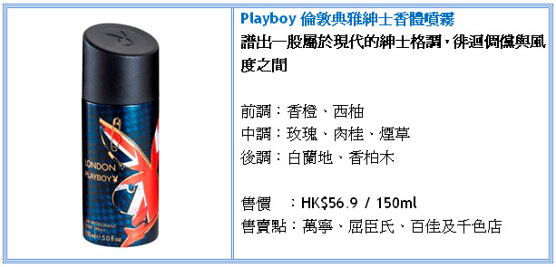 香港购物：Playboy全新型男香体喷雾及淡香水系列 