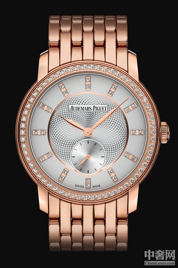 香港购物：爱彼Jules Audemars系列玫瑰金小秒针女士钻石表 