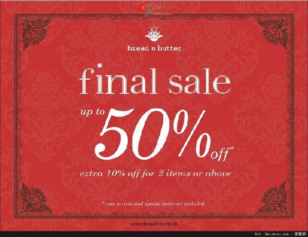 香港打折：bread n butter 秋冬系列低至半价优惠(至14年1月30日)