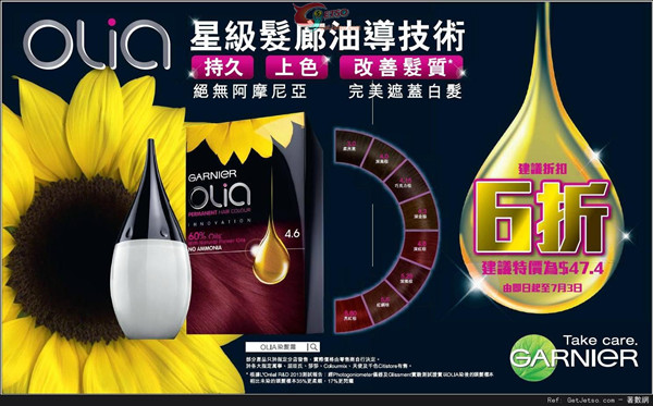 香港打折：GARNIER（卡尼尔）染发霜6折优惠(至14年7月3日)