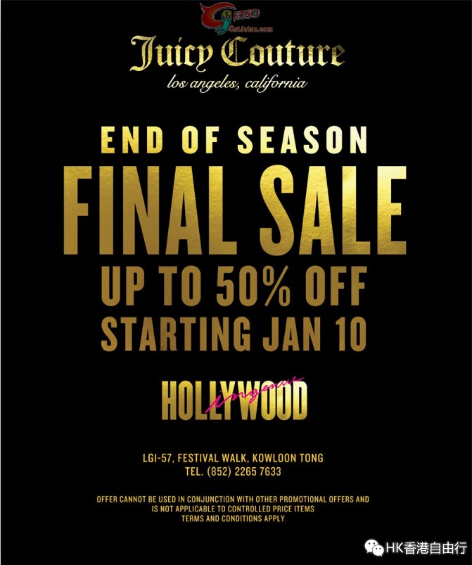 香港打折：JUICY COUTURE Fall Winter 2014 Final Sale 低至半价优惠