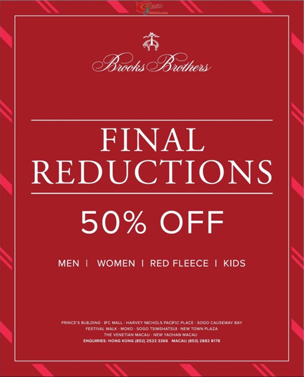 香港打折：Brooks Brothers Final Reductions 低至半价优惠(至15年12月20日)