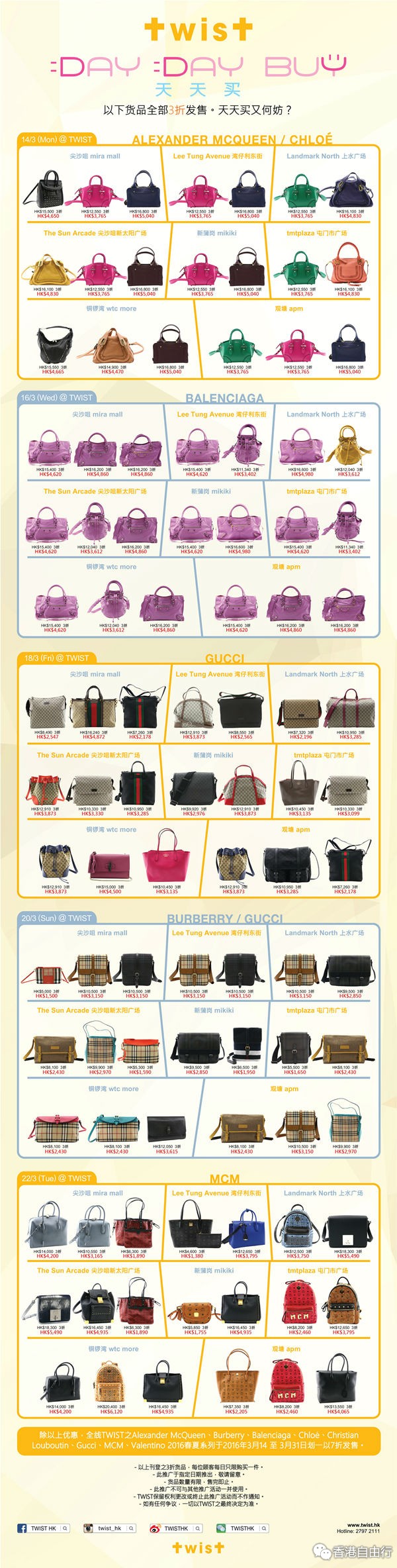 TWIST 8间店Balenciaga、Chloe、Alexander McQueen、Burberry、Gucci等手袋3折