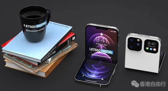 全新折叠屏iPhone渲染图来了：上下折叠 依然有刘海