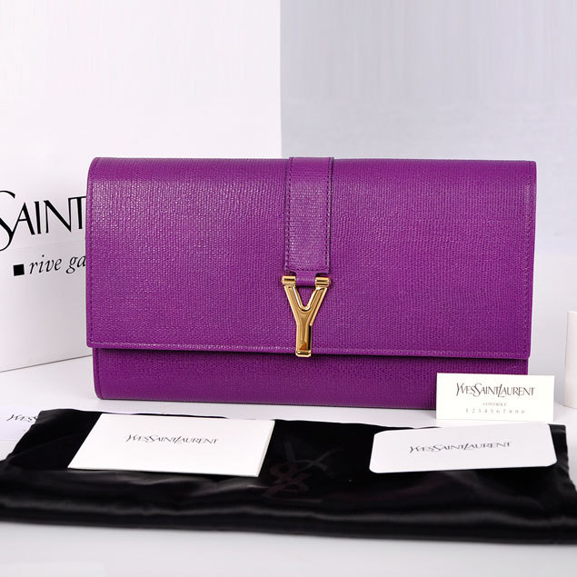 香港专柜正品 代购 YSL 紫色大Y 手拿包 中号