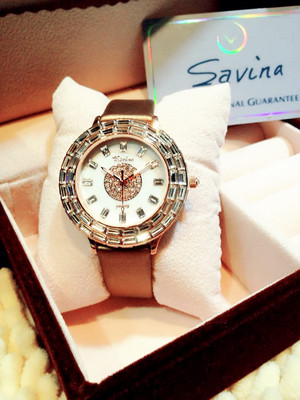 SAVINA专柜<em>正品女表</em>水钻圆形表盘时尚绸质面