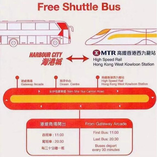 海港城到香港西九龙站（高铁站）免费穿梭巴士 了解一下