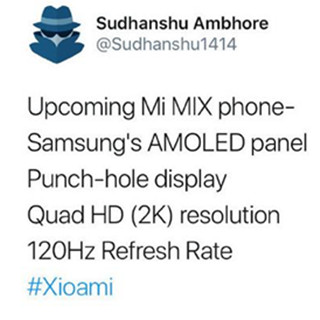 小米MIX新机配置曝光 120Hz屏/挖孔屏设计/即将面世