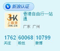 【3hk.cn 香港网】微博：@香港自由行一站通 粉丝突破6万啦！！
